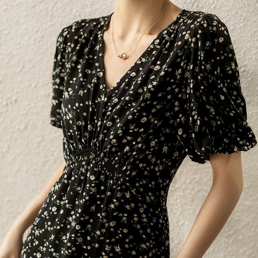 Vネック花柄シフォンワンピース|オフィスカジュアル レディース 通販【ミレジェネ】
