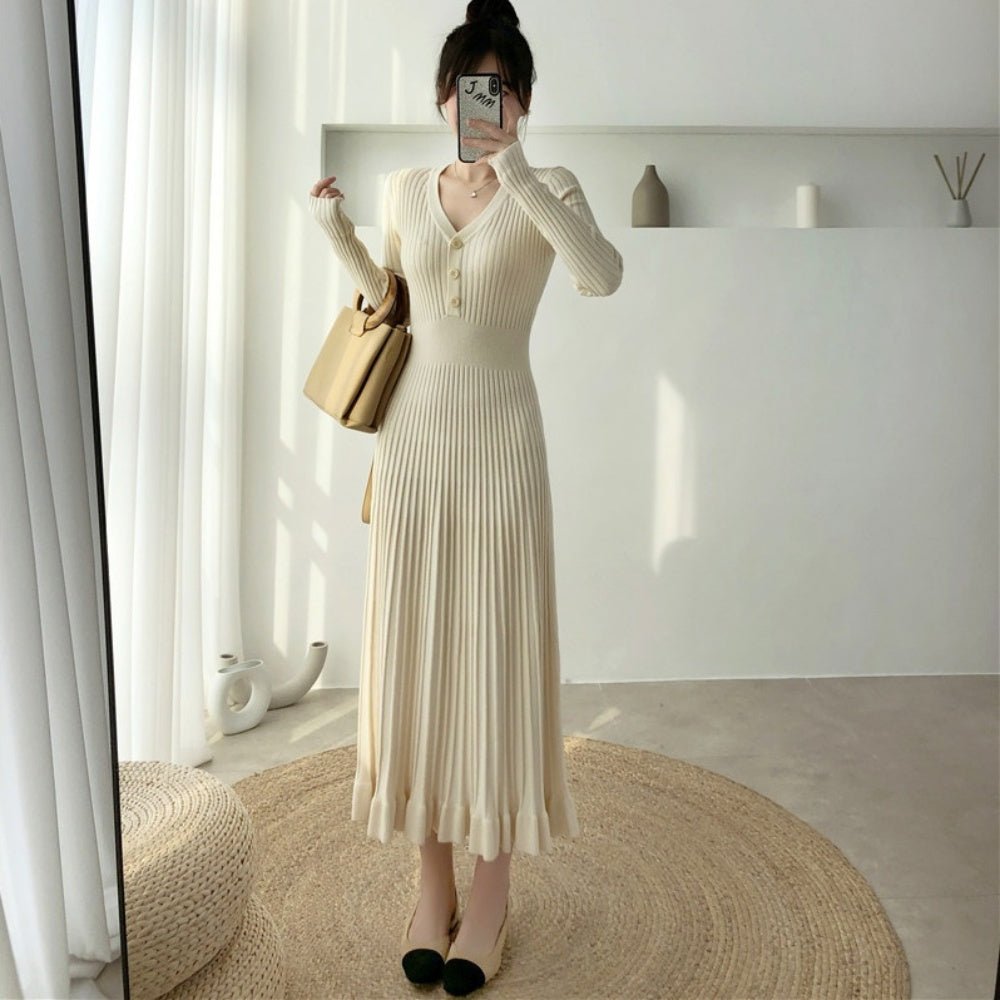 Vネックニットロングワンピース|オフィスカジュアル レディース 通販 Millennial Generation【ミレジェネ】