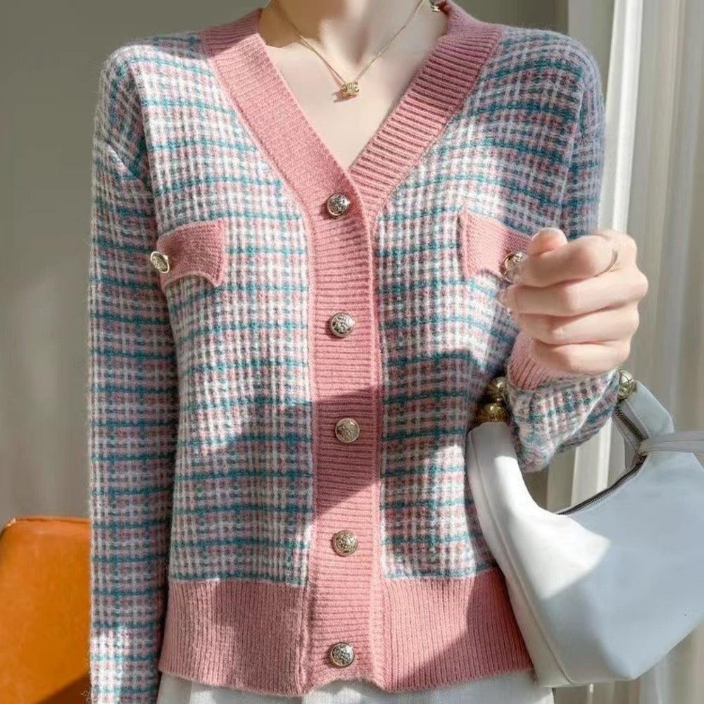 ミックスカラーVネックカーディガン|オフィスカジュアル レディース 通販【ミレジェネ】