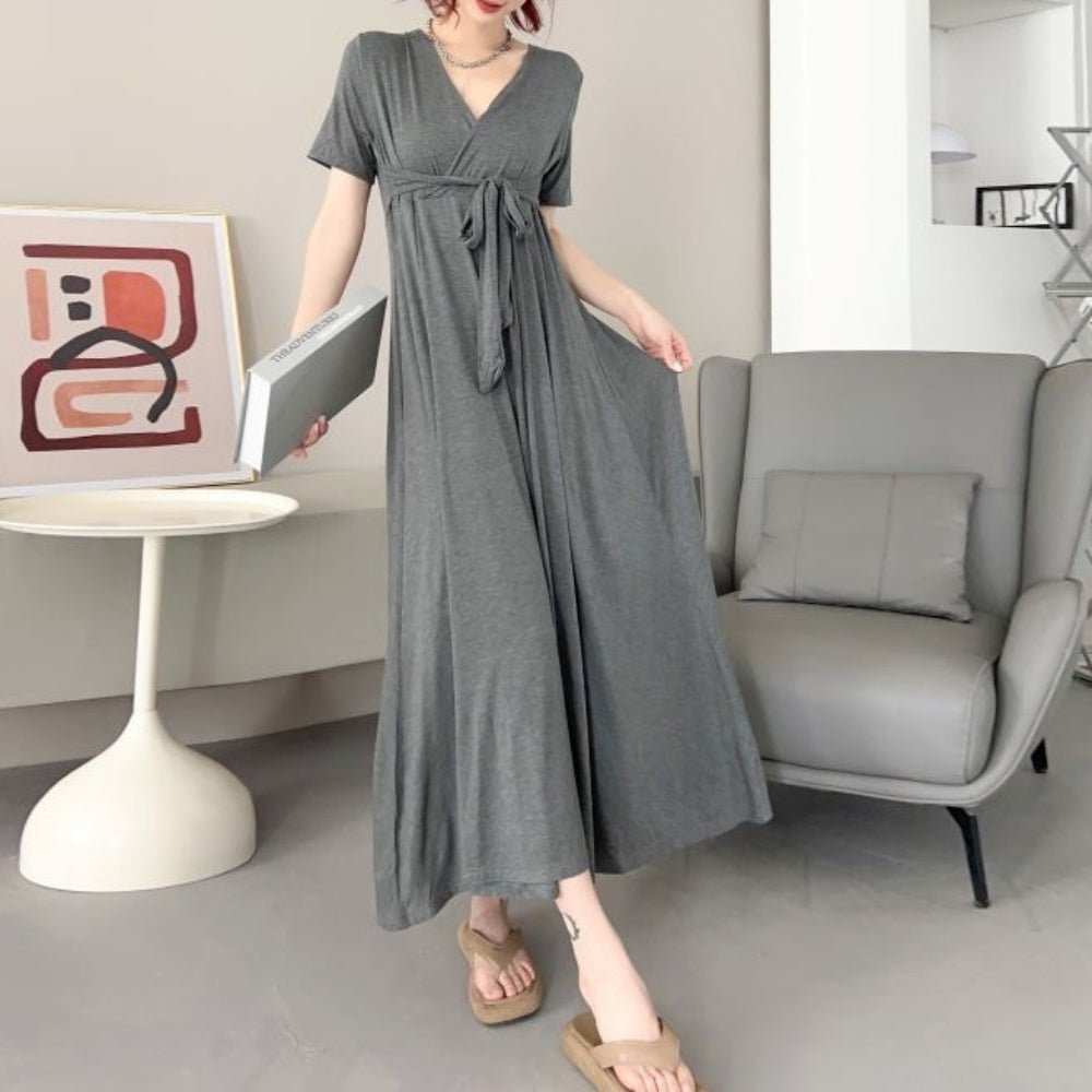 Vネックウエストリボンワンピース|オフィスカジュアル レディース 通販【ミレジェネ】
