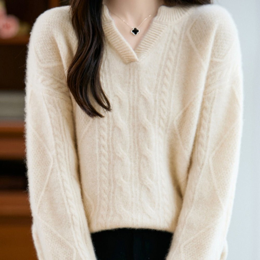ウールケーブルVネックニット|オフィスカジュアル レディース 通販【ミレジェネ】