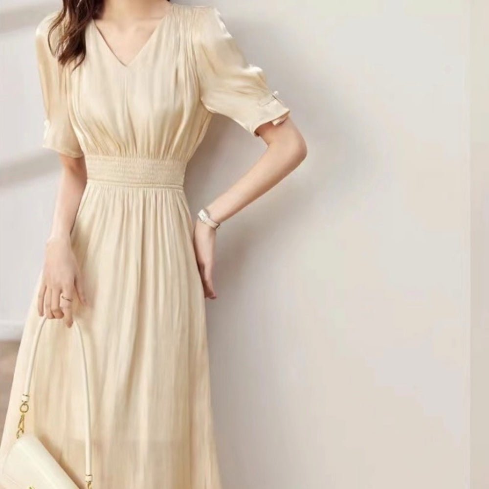 パール付きVネックワンピース|オフィスカジュアル レディース 通販【ミレジェネ】