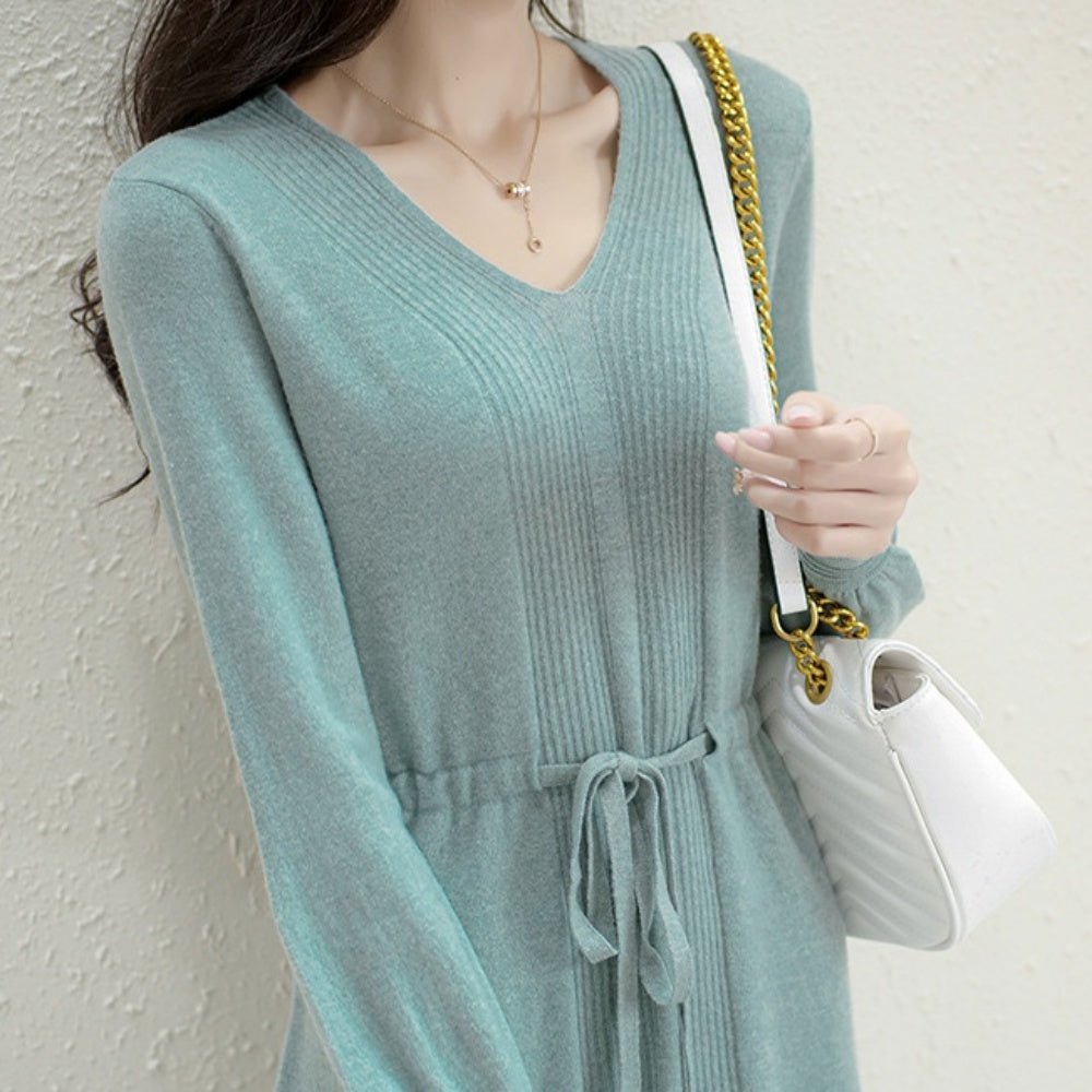 ドロストVネックニットワンピース|オフィスカジュアル レディース 通販【ミレジェネ】