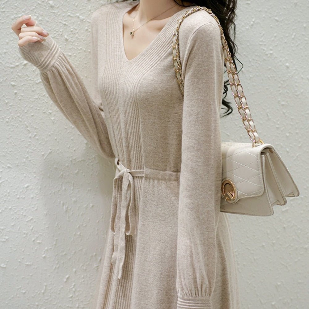 ドロストVネックニットワンピース|オフィスカジュアル レディース 通販【ミレジェネ】
