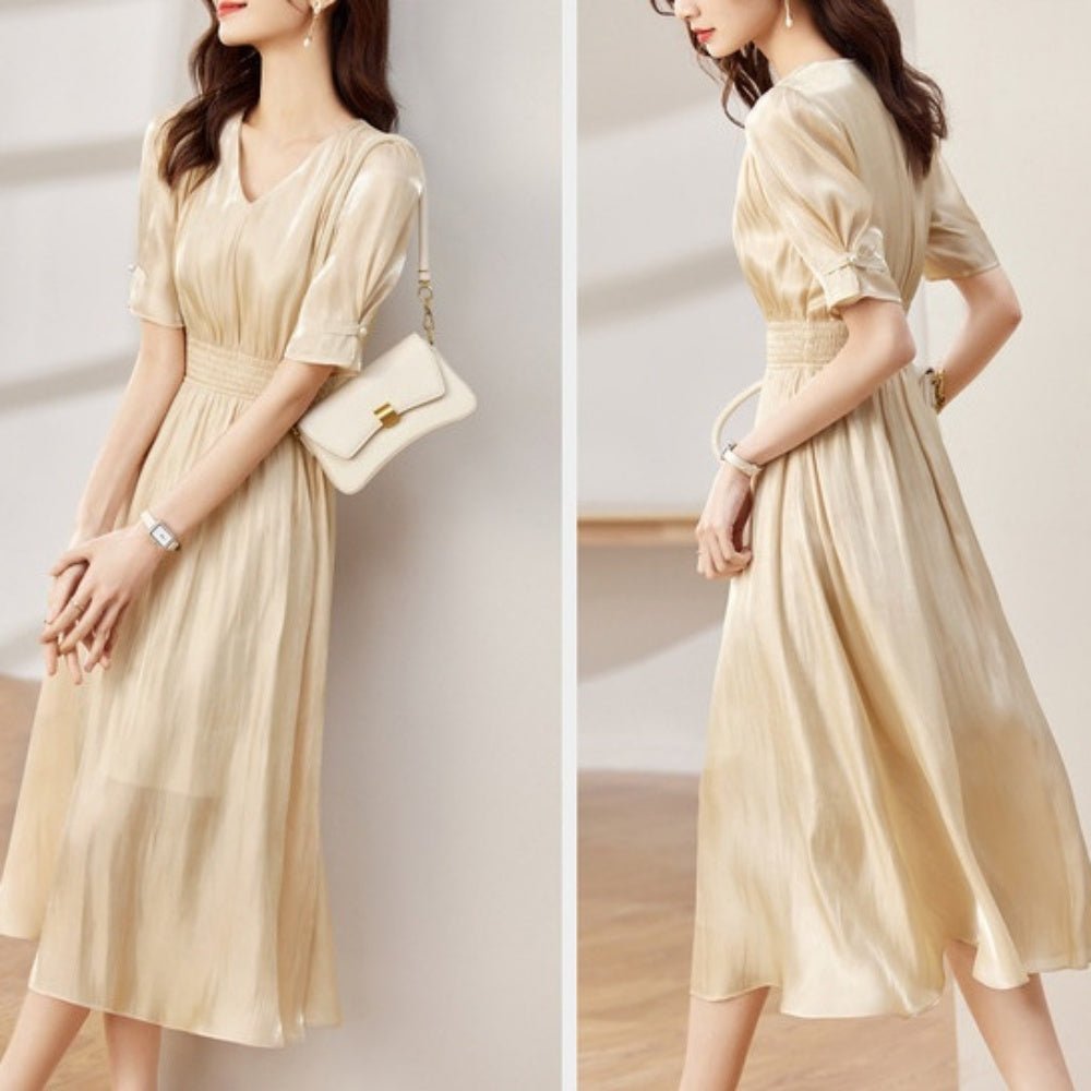 パール付きVネックワンピース|オフィスカジュアル レディース 通販【ミレジェネ】