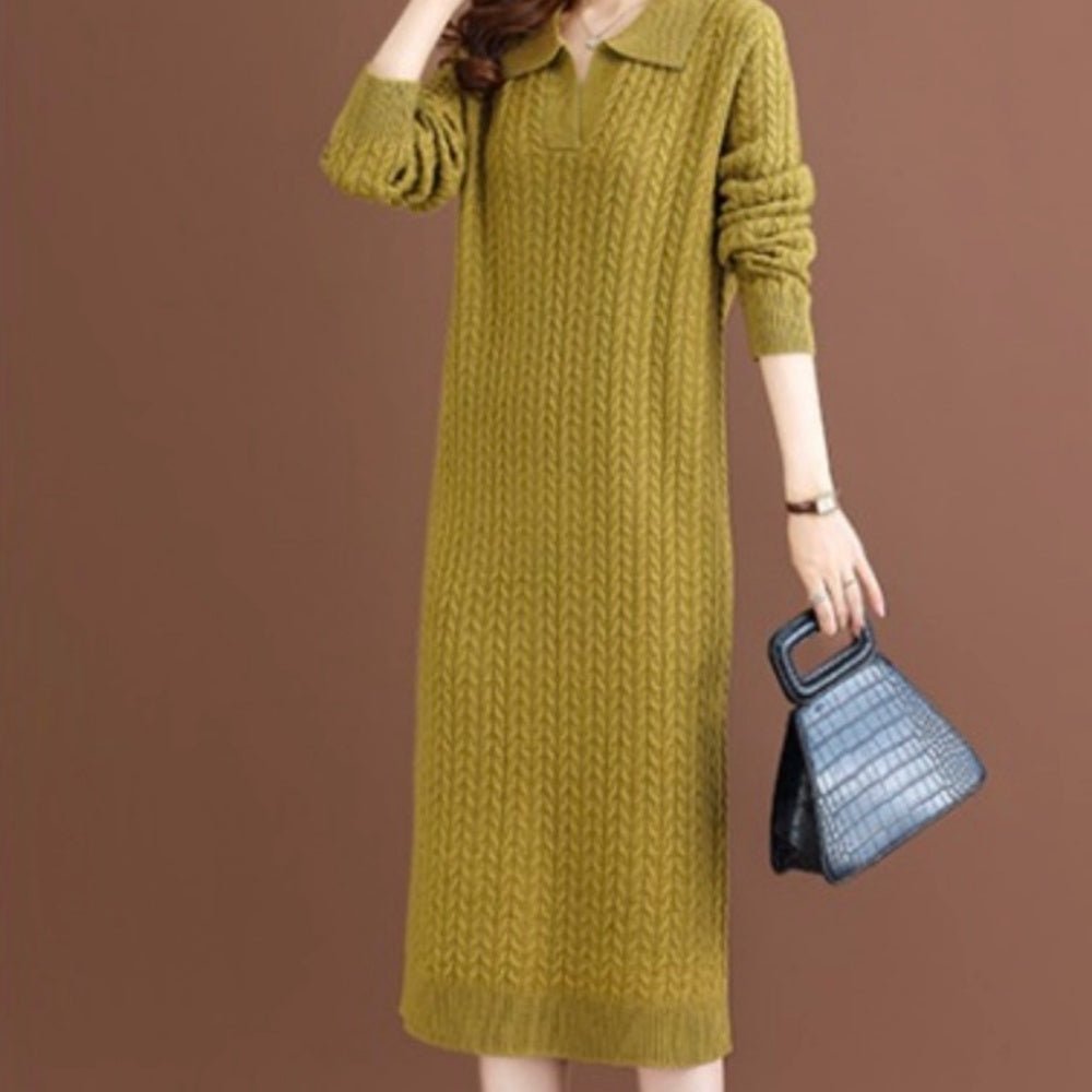 細ケーブルVネックニットワンピース|オフィスカジュアル レディース 通販【ミレジェネ】