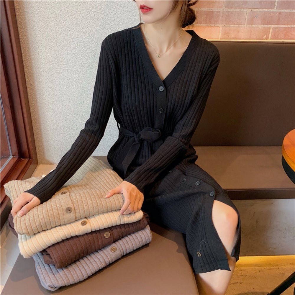 フロントボタンVネックニットワンピース|オフィスカジュアル レディース 通販【ミレジェネ】