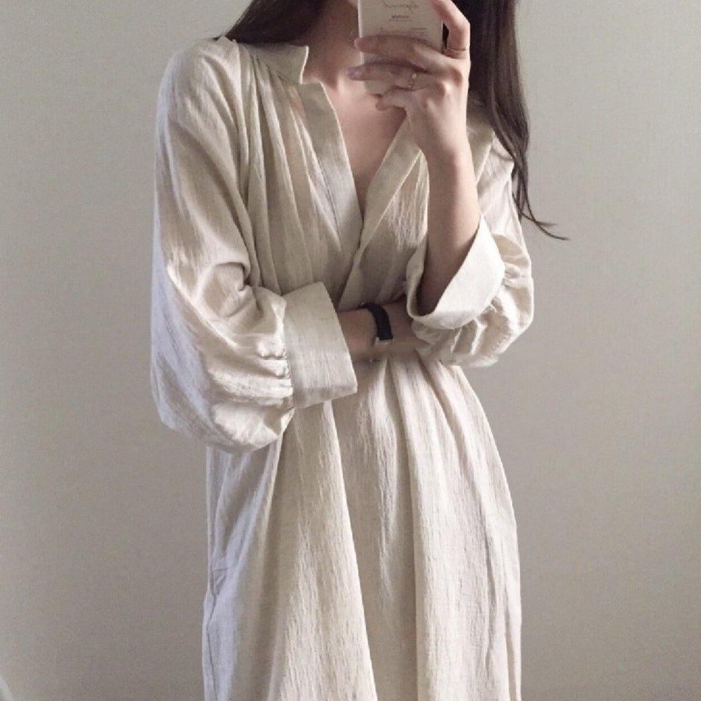 リネンVネックシャツワンピース|オフィスカジュアル レディース 通販【ミレジェネ】