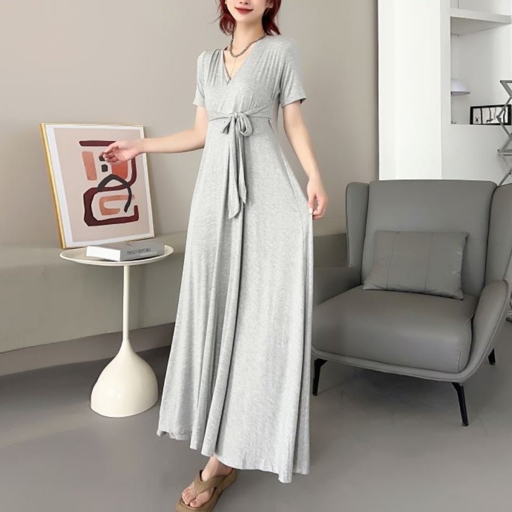 Vネックウエストリボンワンピース|オフィスカジュアル レディース 通販【ミレジェネ】