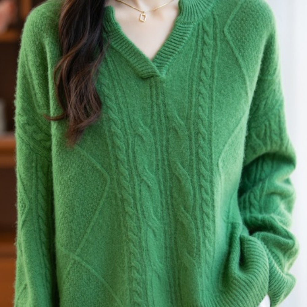 ウールケーブルVネックニット|オフィスカジュアル レディース 通販【ミレジェネ】