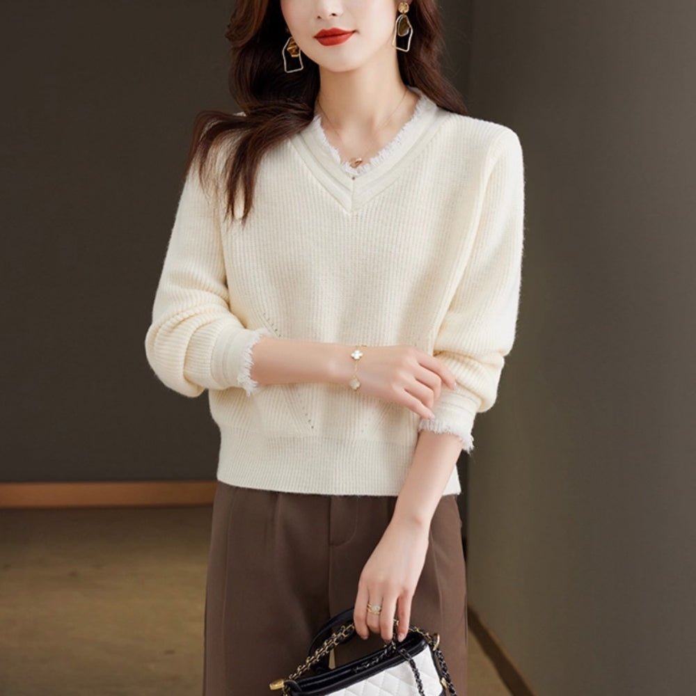 フリンジVネックニット|オフィスカジュアル レディース 通販【ミレジェネ】