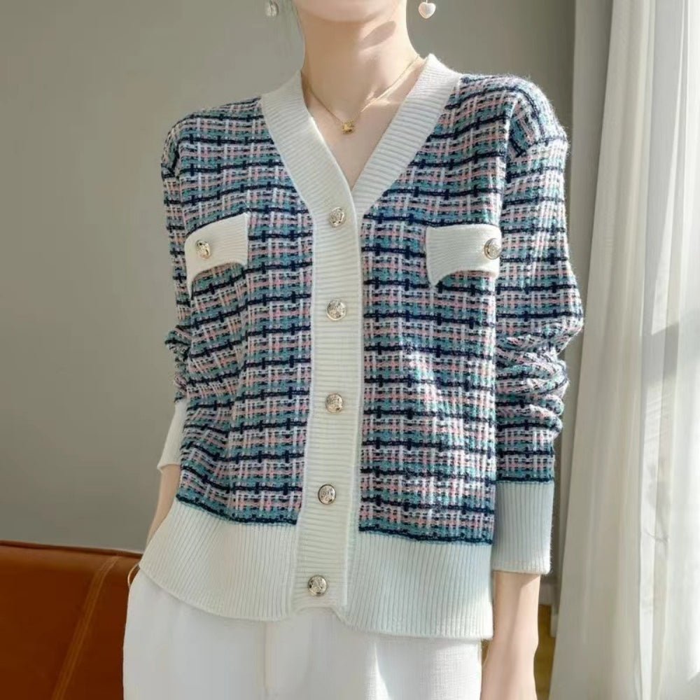 ミックスカラーVネックカーディガン|オフィスカジュアル レディース 通販【ミレジェネ】