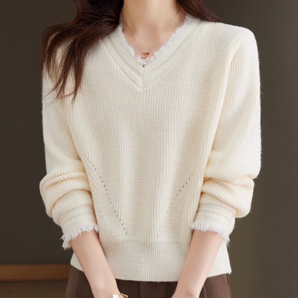 フリンジVネックニット|オフィスカジュアル レディース 通販【ミレジェネ】