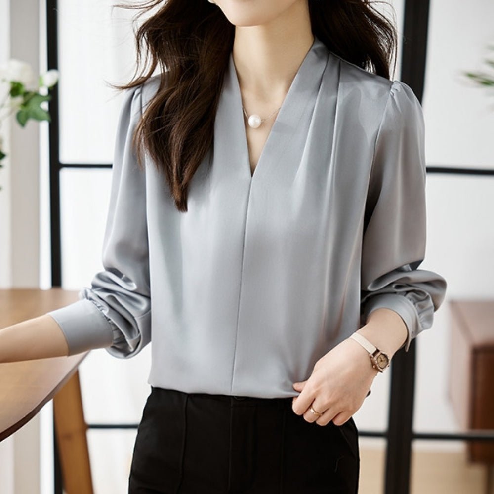 Vネックベーシックブラウス|オフィスカジュアル レディース 通販【ミレジェネ】