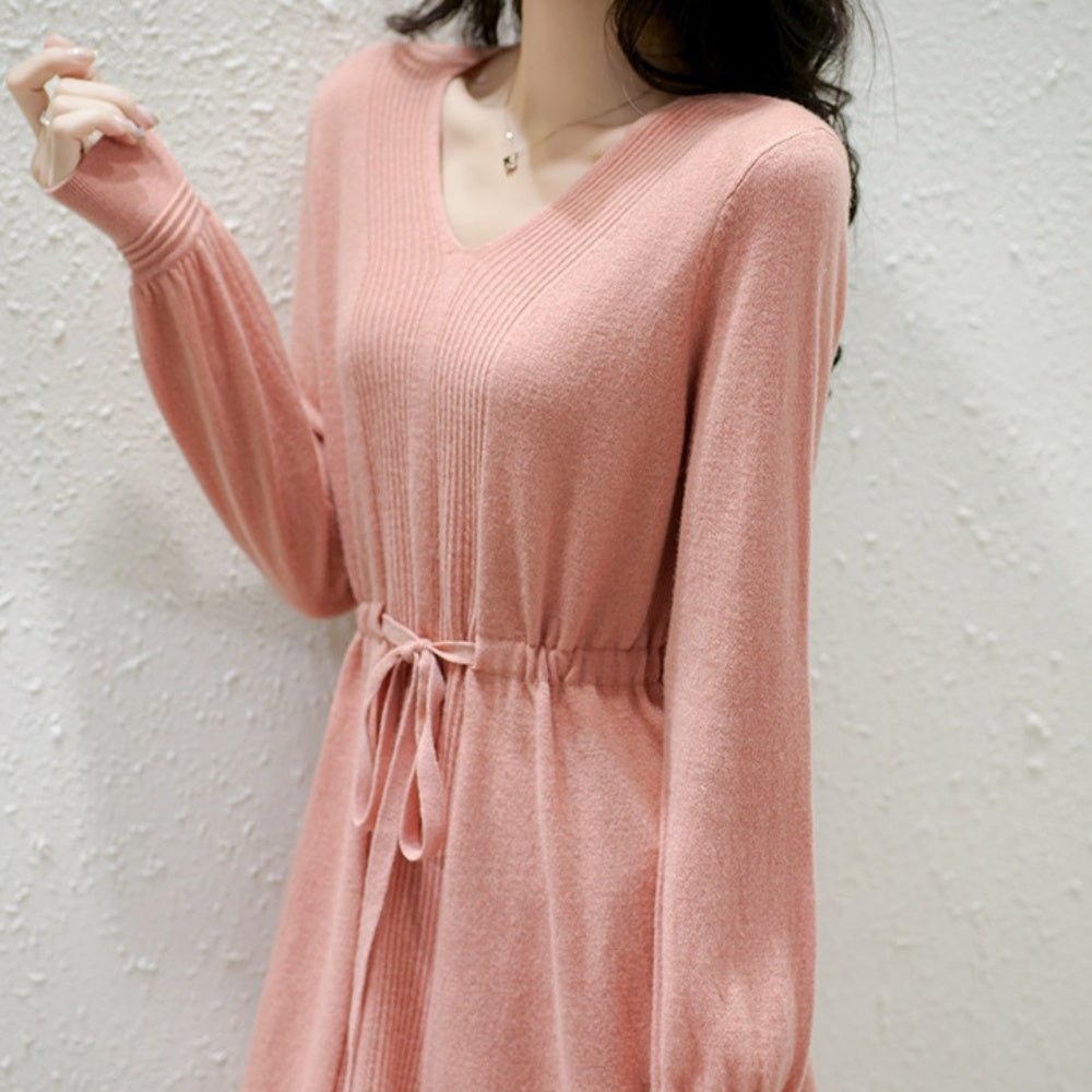 ドロストVネックニットワンピース|オフィスカジュアル レディース 通販【ミレジェネ】