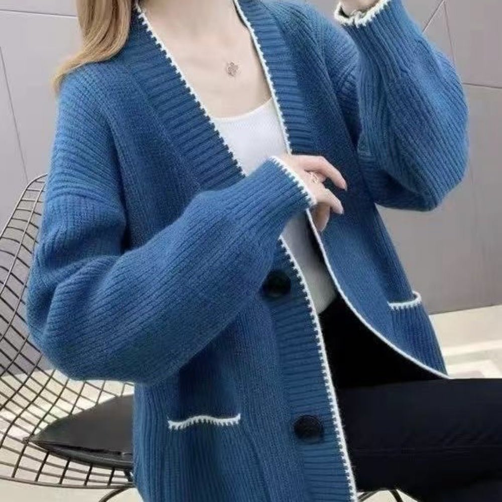 Vネック配色ラインカーディガン|オフィスカジュアル レディース 通販【ミレジェネ】