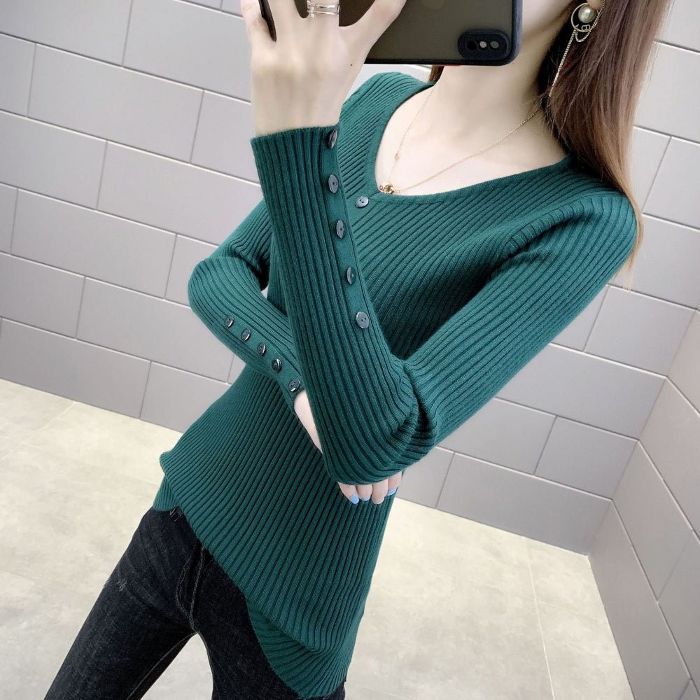 Vネックボタンリブニット|オフィスカジュアル レディース 通販【ミレジェネ】