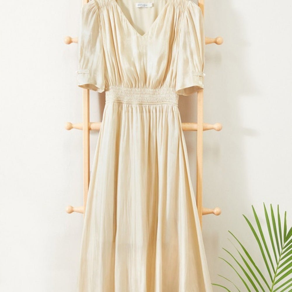 パール付きVネックワンピース|オフィスカジュアル レディース 通販【ミレジェネ】