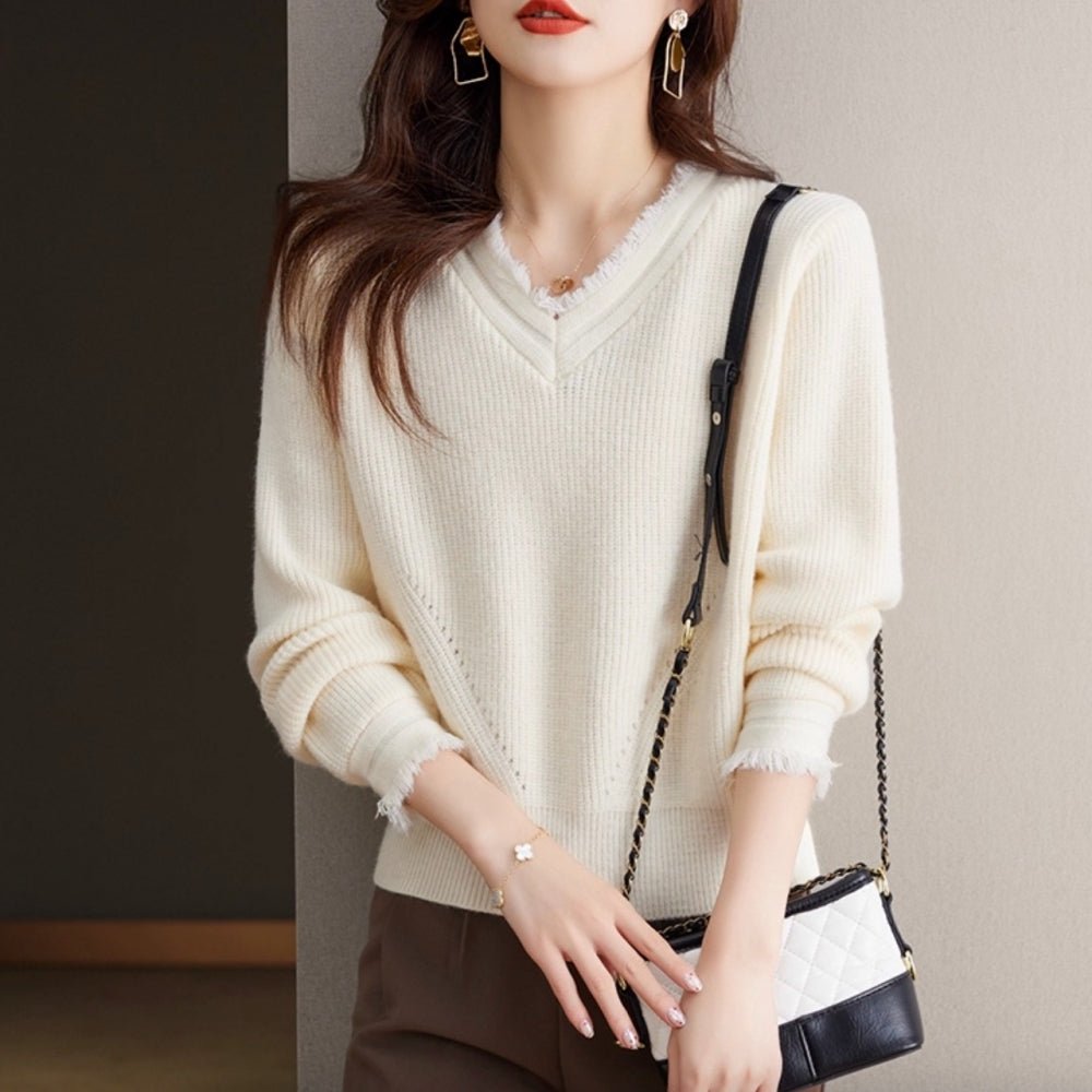 フリンジVネックニット|オフィスカジュアル レディース 通販【ミレジェネ】
