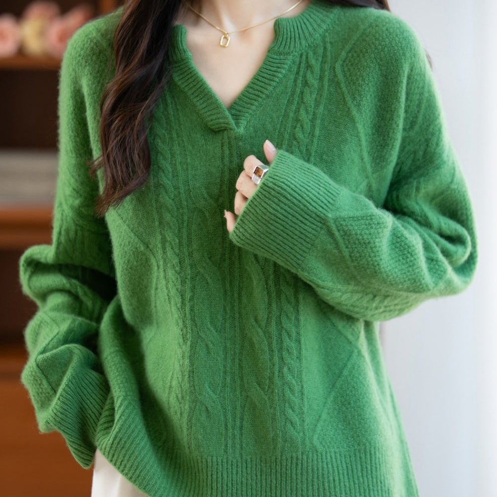 ウールケーブルVネックニット|オフィスカジュアル レディース 通販【ミレジェネ】