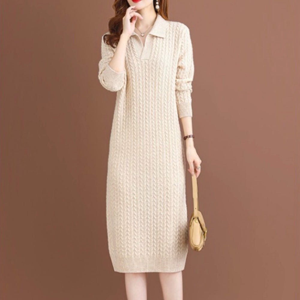 細ケーブルVネックニットワンピース|オフィスカジュアル レディース 通販【ミレジェネ】