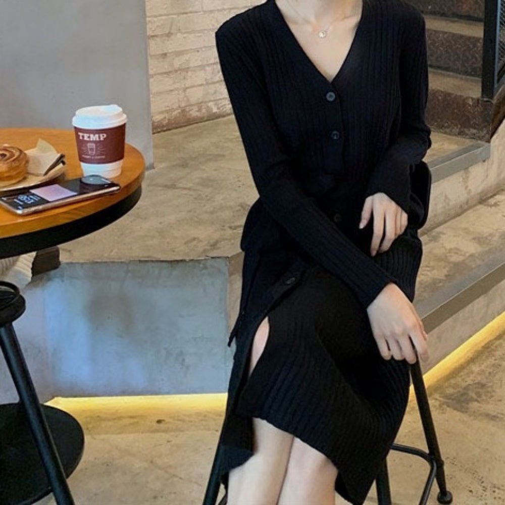 フロントボタンVネックニットワンピース|オフィスカジュアル レディース 通販【ミレジェネ】