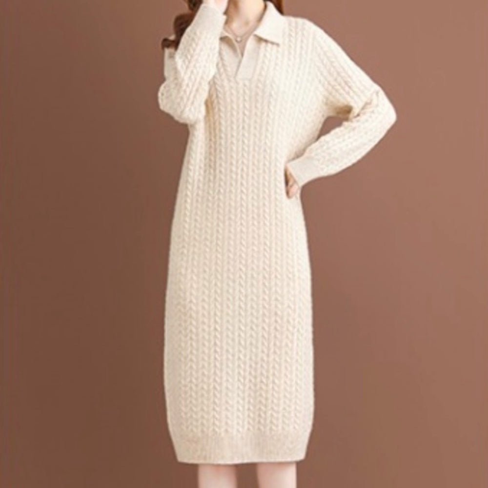 細ケーブルVネックニットワンピース|オフィスカジュアル レディース 通販【ミレジェネ】