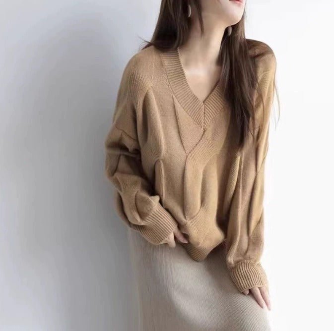 オフィスカジュアル 冬 vネックケーブルニット ミレジェネ