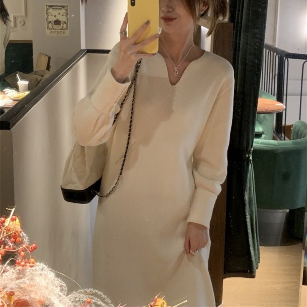 Vネックニットワンピース|オフィスカジュアル レディース 通販【ミレジェネ】