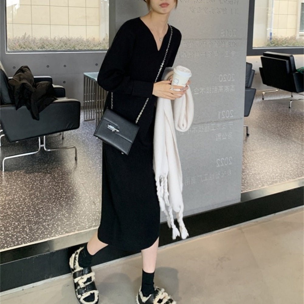 Vネックニットワンピース|オフィスカジュアル レディース 通販【ミレジェネ】