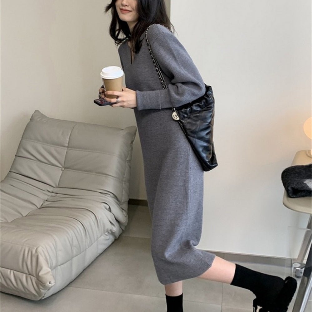 Vネックニットワンピース|オフィスカジュアル レディース 通販【ミレジェネ】