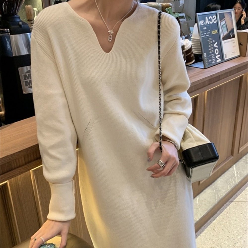 Vネックニットワンピース|オフィスカジュアル レディース 通販【ミレジェネ】