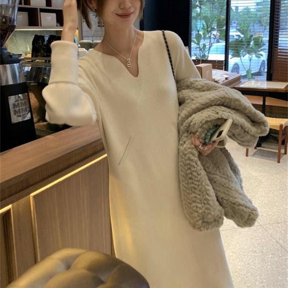 Vネックニットワンピース|オフィスカジュアル レディース 通販【ミレジェネ】