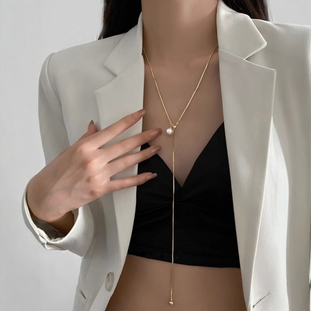 一粒パールY字ロングネックレス|オフィスカジュアル レディース 通販【ミレジェネ】