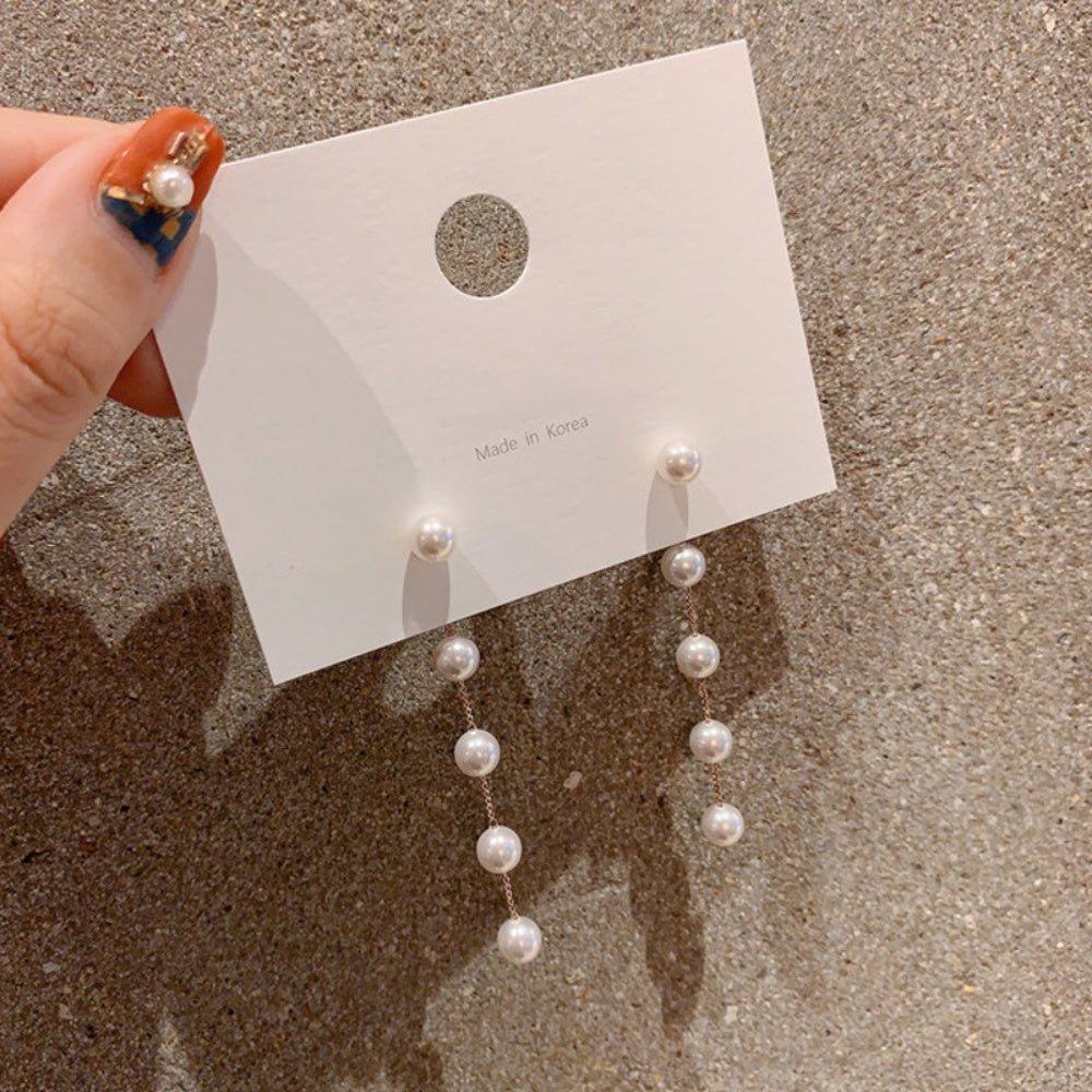パールドロップチェーンピアス