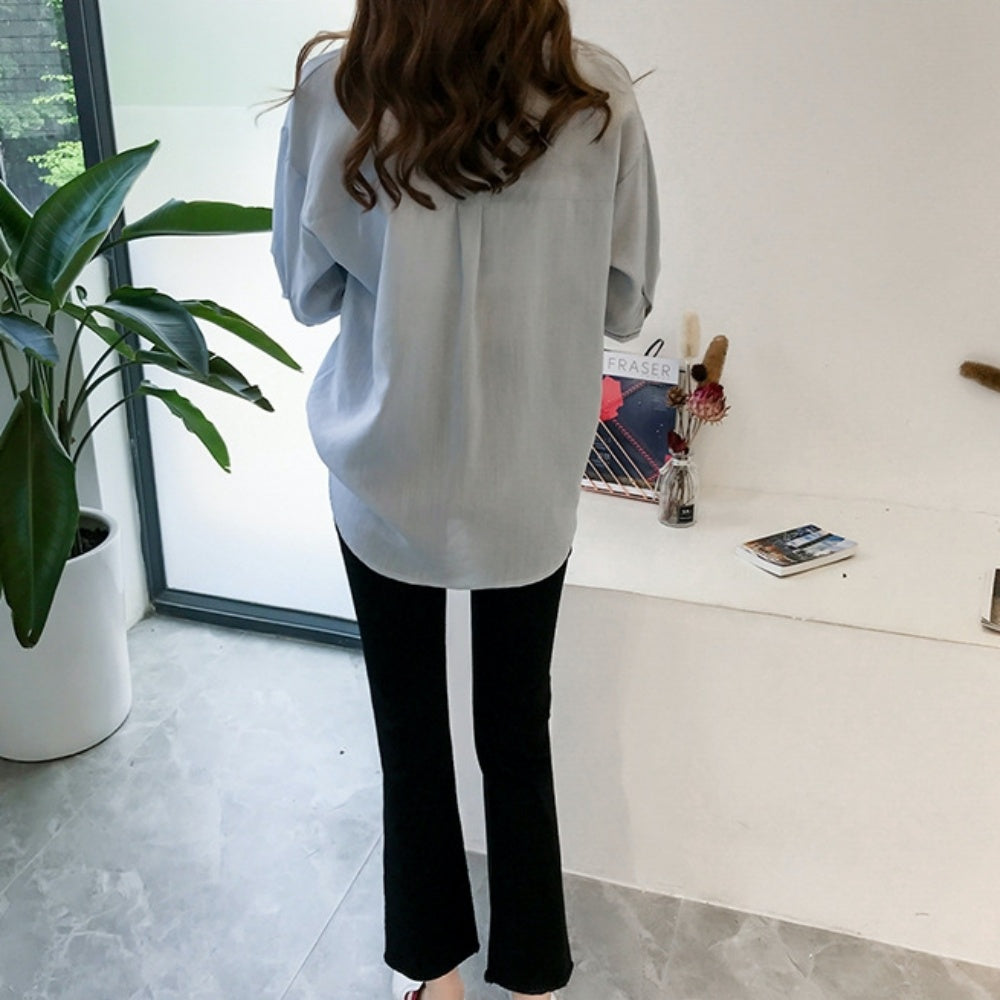 Vネック上品半袖シフォンシャツ