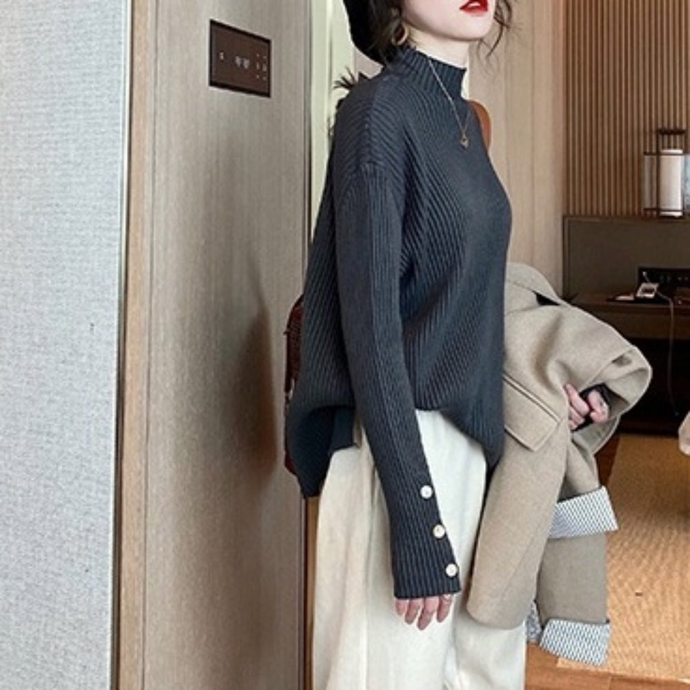 ハーフネックボタンスリーブトップス