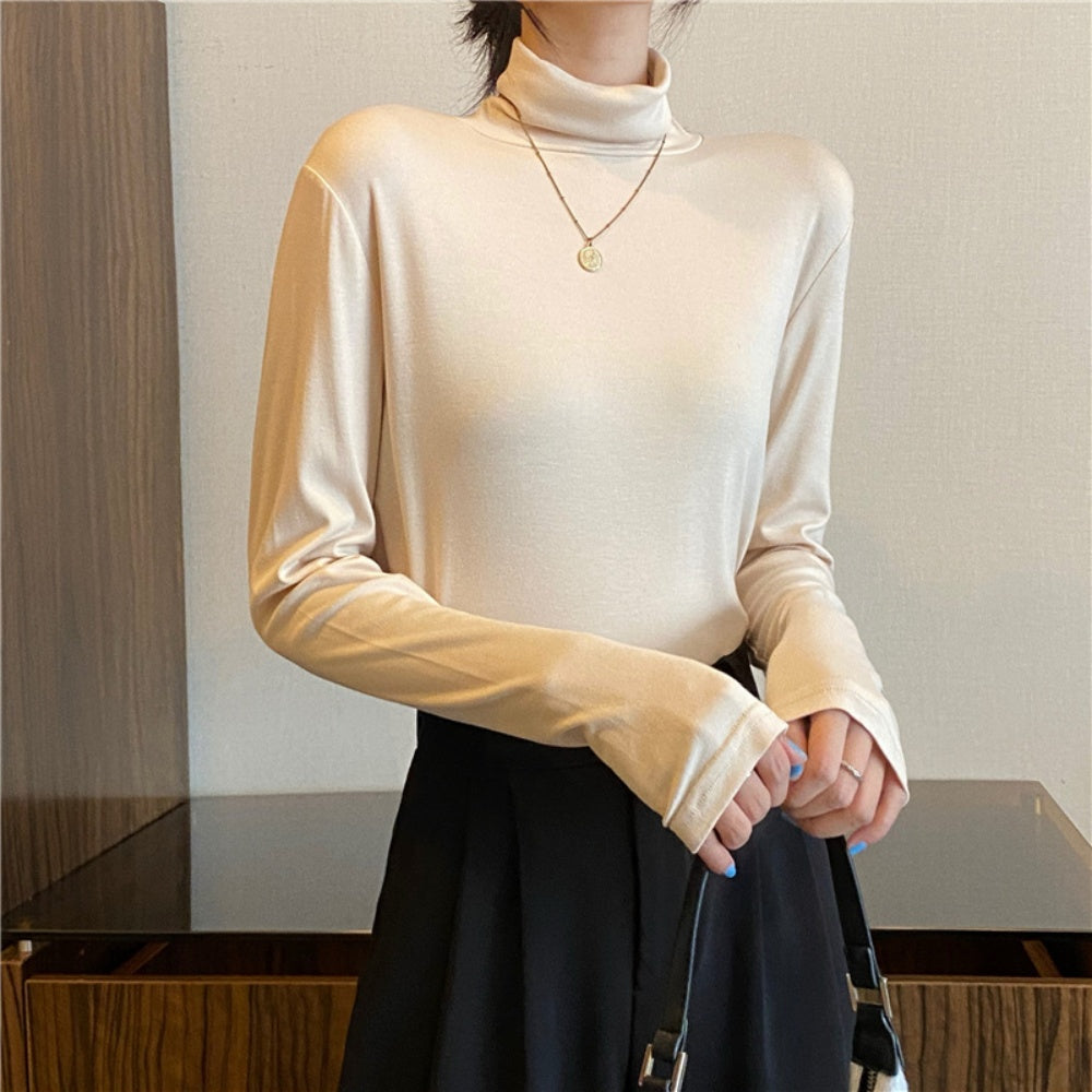 オフィスカジュアル 春 ベーシックタイトハイネックロングTシャツ ミレジェネ