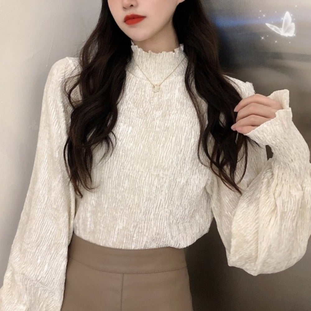 オフィスカジュアル 春 ハーフネックボリュームスリーブトップス ミレジェネ