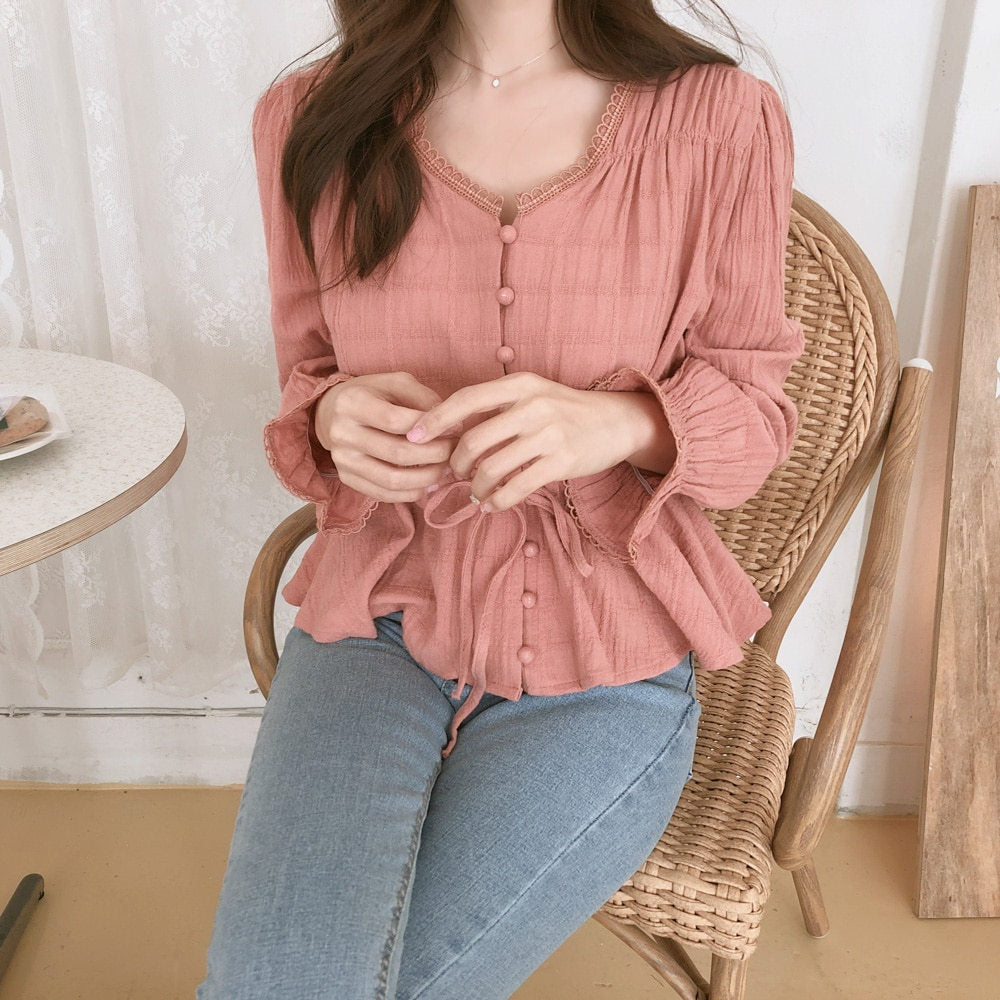 ロングスリーブペプラムトップス