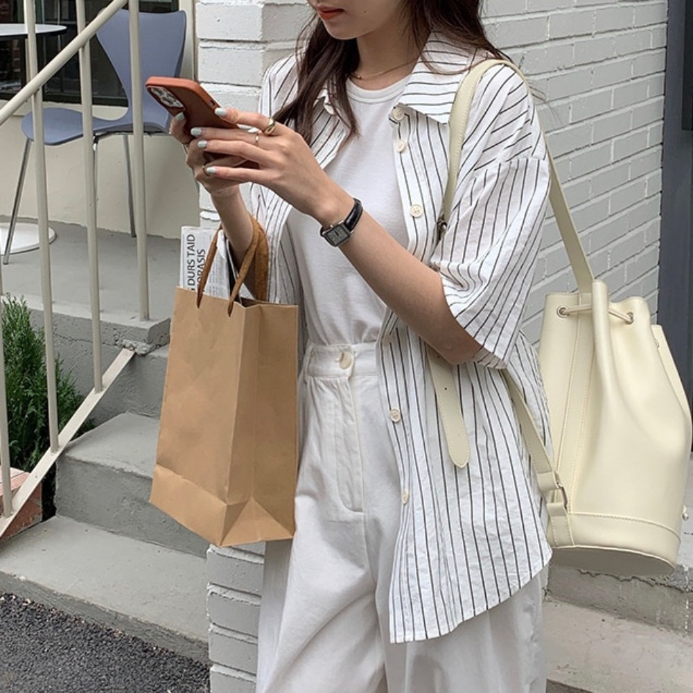 ハーフスリーブストライプオーバーシャツ