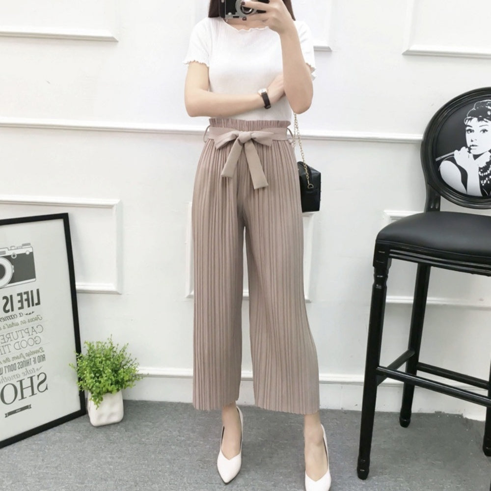 オフィスカジュアル 夏 ハイウエストリボンパンツ ミレジェネ