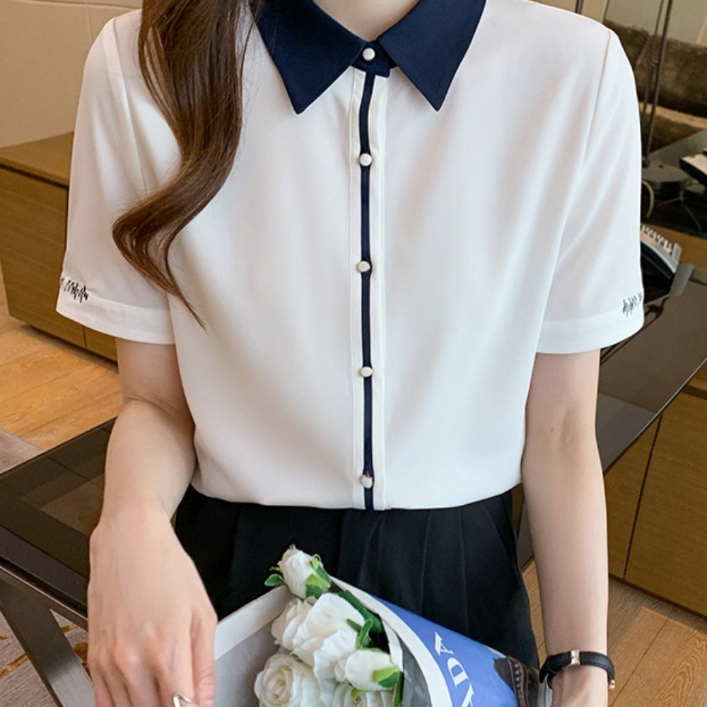 折り襟ハーフスリーブシャツ
