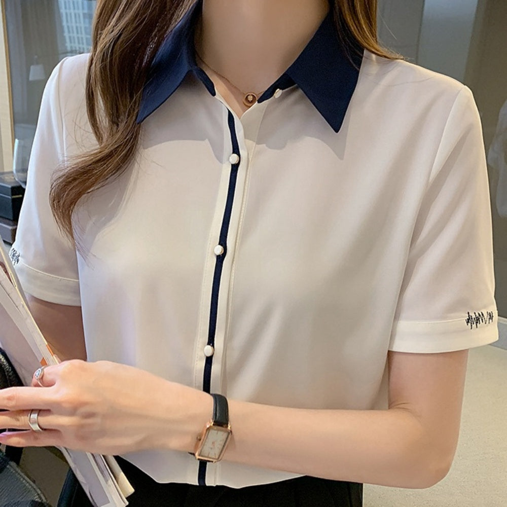 折り襟ハーフスリーブシャツ
