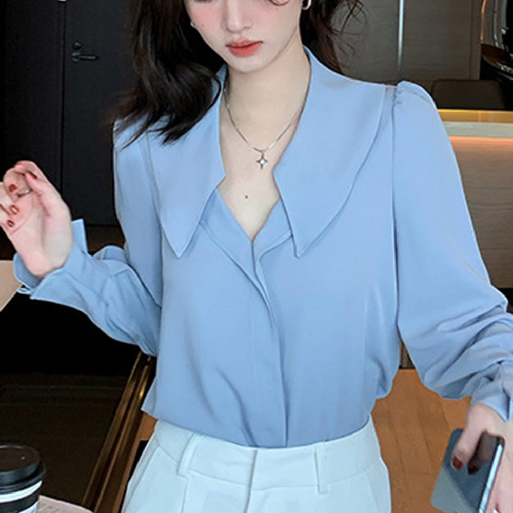 ゆるネックカラーシフォンブラウス