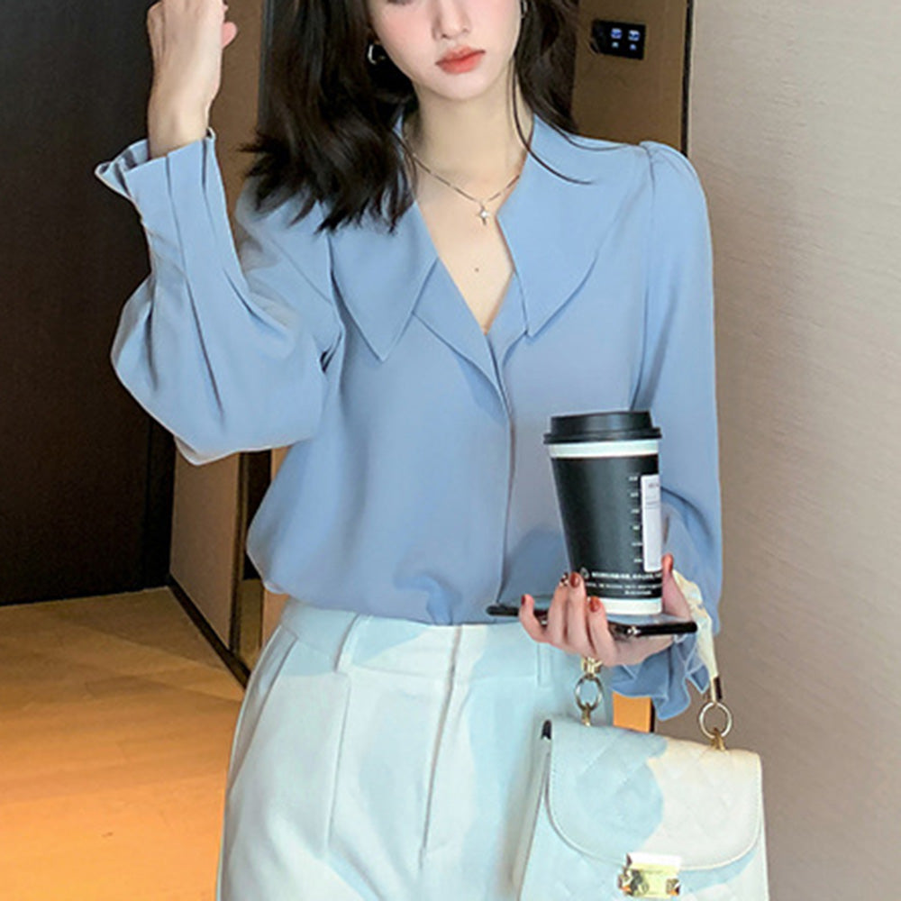 ゆるネックカラーシフォンブラウス