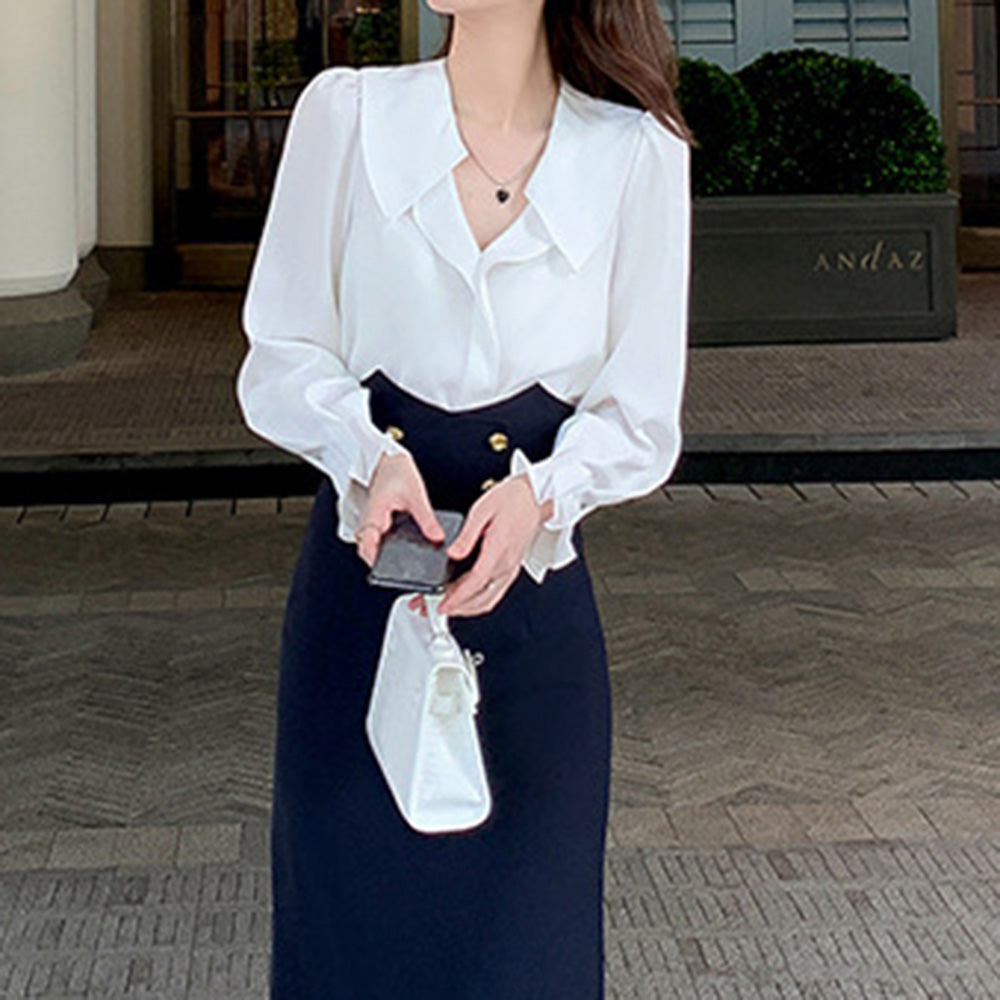 ゆるネックカラーシフォンブラウス