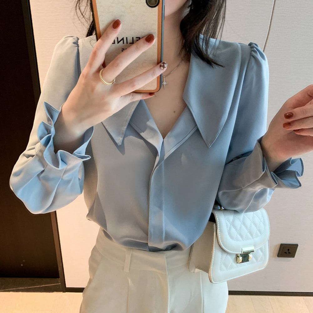 ゆるネックカラーシフォンブラウス