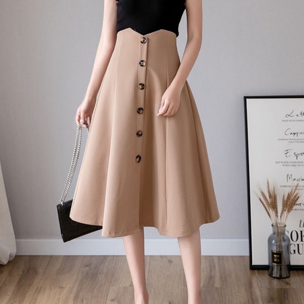 オフィスカジュアル 夏 ハイウエストAラインボタンスカート ミレジェネ
