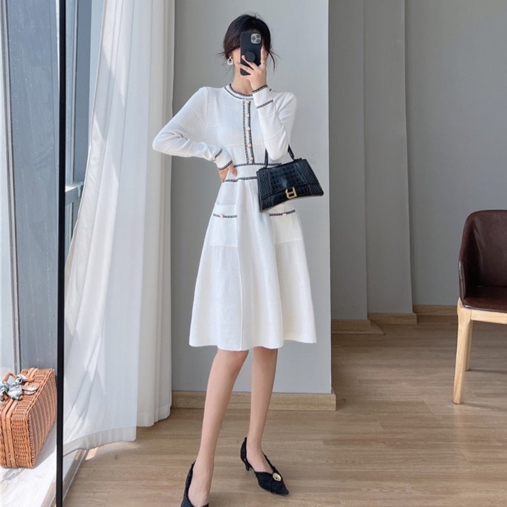 パールボタンクルーネックワンピース|オフィスカジュアル レディース 通販【ミレジェネ】